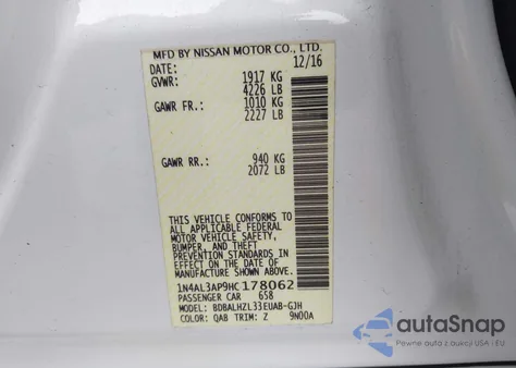 2017 Nissan Altima 2.5 Sr из США, поврежденный, VIN 1N4AL3AP9HC178062